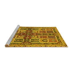 Sideview of Machine Washable Abstract Yellow Modern Rug, wshabs629yw