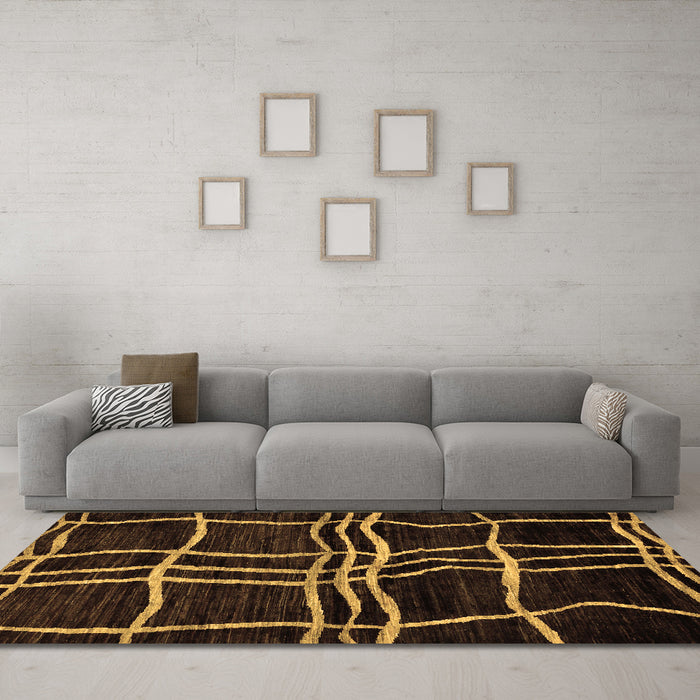 Machine Washable Abstract Brown Modern Rug in a Living Room,, wshabs62brn