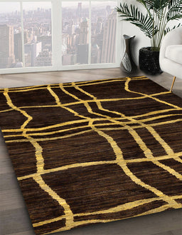 Machine Washable Abstract Dark Bisque Brown Rug in a Family Room, wshabs62