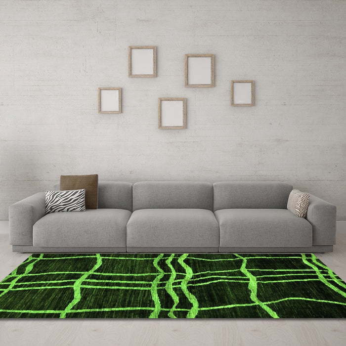 Machine Washable Abstract Green Modern Area Rugs in a Living Room,, wshabs62grn