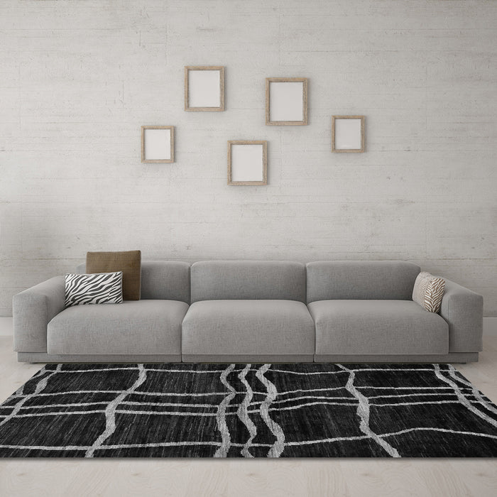 Machine Washable Abstract Gray Modern Rug in a Living Room,, wshabs62gry