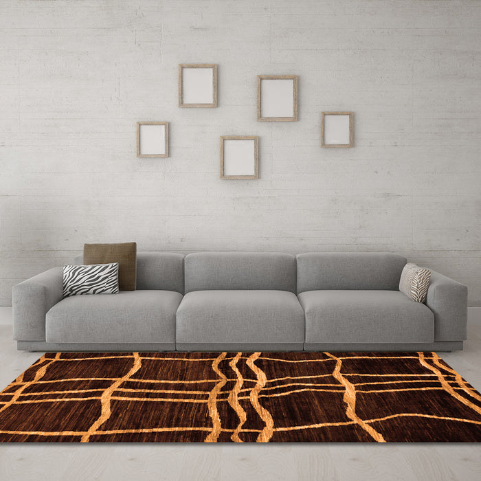 Machine Washable Abstract Orange Modern Area Rugs in a Living Room, wshabs62org