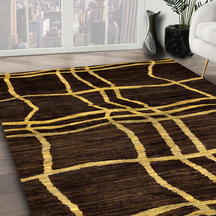 Abstract Dark Bisque Brown Modern Rug in Family Room, abs62