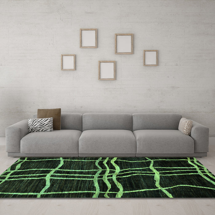 Machine Washable Abstract Turquoise Modern Area Rugs in a Living Room,, wshabs62turq