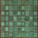 Square Machine Washable Southwestern Turquoise Country Area Rugs, wshabs630turq
