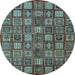 Round Machine Washable Southwestern Light Blue Country Rug, wshabs630lblu