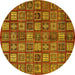 Round Machine Washable Southwestern Yellow Country Rug, wshabs630yw