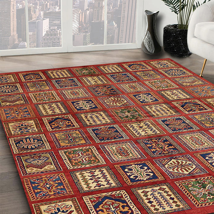 Machine Washable Abstract Tomato Red Rug in a Family Room, wshabs630