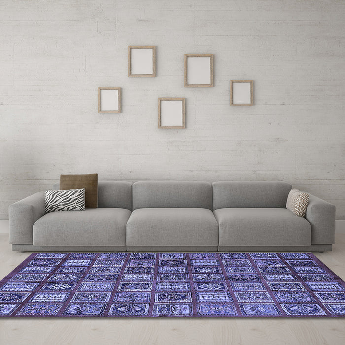 Machine Washable Southwestern Blue Country Rug in a Living Room, wshabs630blu