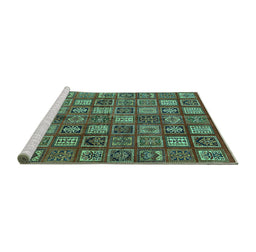 Sideview of Machine Washable Southwestern Turquoise Country Area Rugs, wshabs630turq