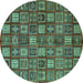 Round Machine Washable Southwestern Turquoise Country Area Rugs, wshabs630turq