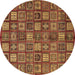 Round Machine Washable Southwestern Brown Country Rug, wshabs630brn