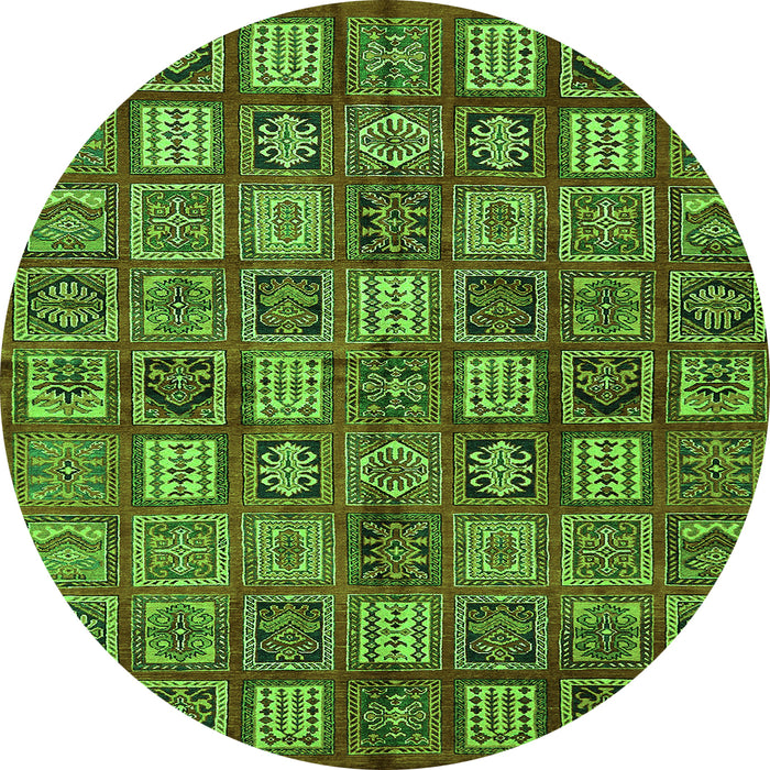 Round Machine Washable Southwestern Green Country Area Rugs, wshabs630grn