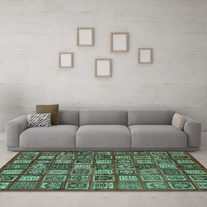 Machine Washable Southwestern Turquoise Country Area Rugs in a Living Room,, wshabs630turq