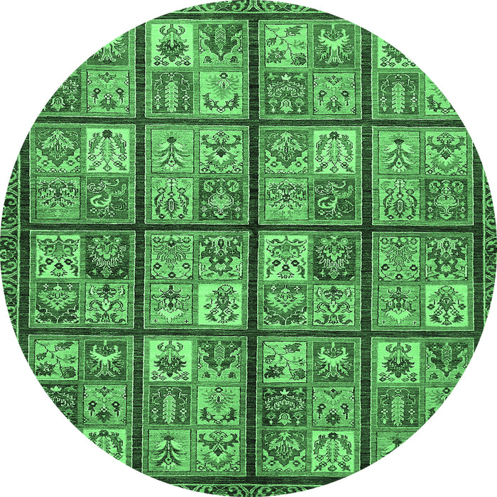 Round Abstract Emerald Green Modern Rug, abs631emgrn