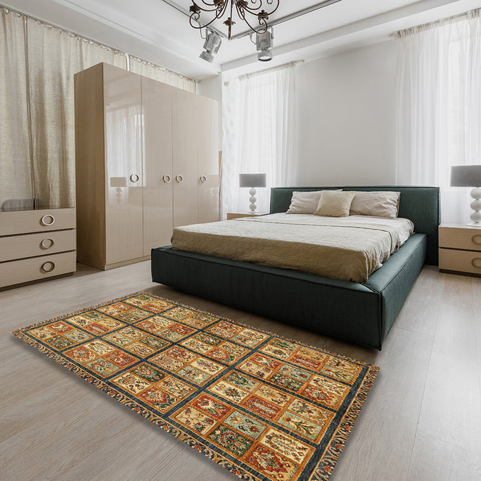 Machine Washable Abstract Metallic Gold Rug in a Bedroom, wshabs631