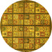 Round Machine Washable Abstract Yellow Modern Rug, wshabs631yw