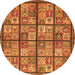 Round Machine Washable Abstract Orange Modern Area Rugs, wshabs631org