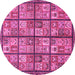 Round Machine Washable Abstract Pink Modern Rug, wshabs631pnk