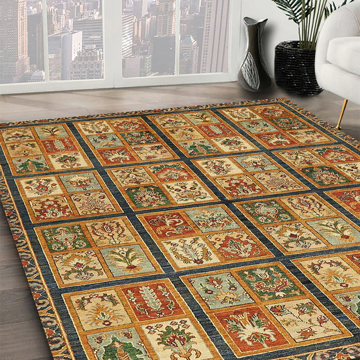 Abstract Metallic Gold Modern Rug in Family Room, abs631