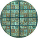 Round Abstract Light Blue Modern Rug, abs631lblu