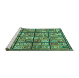Sideview of Machine Washable Abstract Turquoise Modern Area Rugs, wshabs631turq