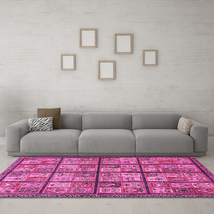 Machine Washable Abstract Pink Modern Rug in a Living Room, wshabs631pnk
