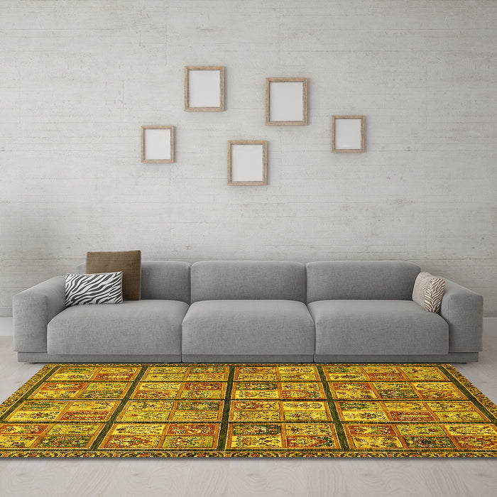 Machine Washable Abstract Yellow Modern Rug in a Living Room, wshabs631yw