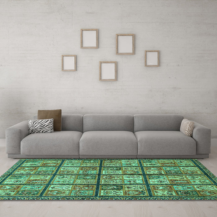 Machine Washable Abstract Turquoise Modern Area Rugs in a Living Room,, wshabs631turq
