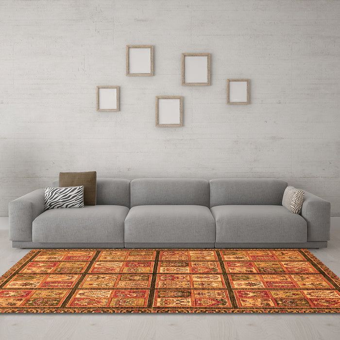 Machine Washable Abstract Orange Modern Area Rugs in a Living Room, wshabs631org