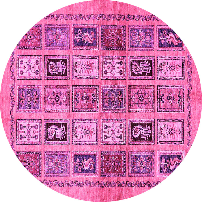Round Machine Washable Abstract Pink Modern Rug, wshabs632pnk