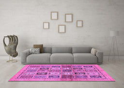 Machine Washable Abstract Purple Modern Area Rugs in a Living Room, wshabs632pur