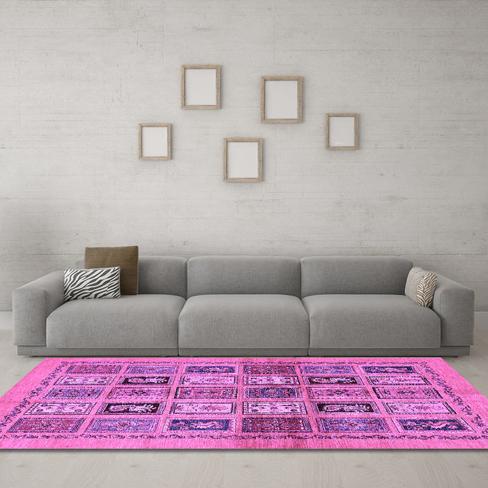 Machine Washable Abstract Purple Modern Area Rugs in a Living Room, wshabs632pur
