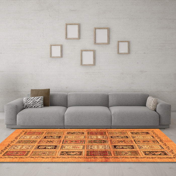 Machine Washable Abstract Orange Modern Area Rugs in a Living Room, wshabs632org