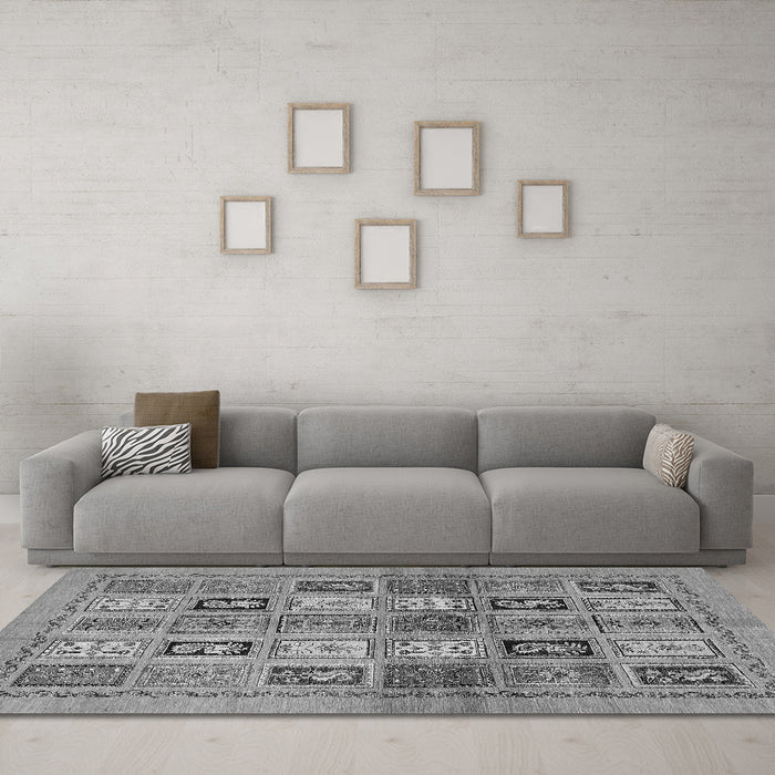 Machine Washable Abstract Gray Modern Rug in a Living Room,, wshabs632gry