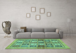 Machine Washable Abstract Turquoise Modern Area Rugs in a Living Room,, wshabs632turq