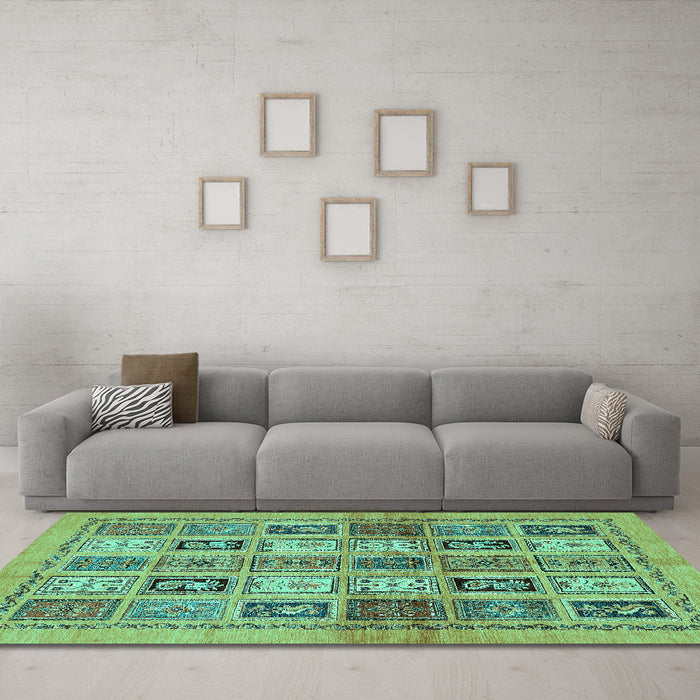 Machine Washable Abstract Turquoise Modern Area Rugs in a Living Room,, wshabs632turq