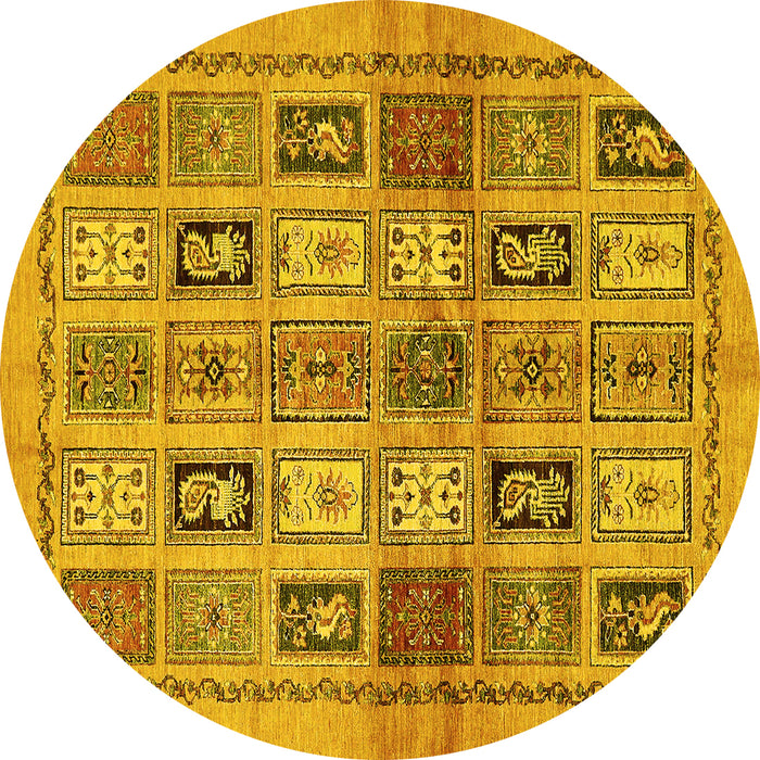 Round Abstract Yellow Modern Rug, abs632yw