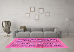 Machine Washable Abstract Pink Modern Rug in a Living Room, wshabs632pnk