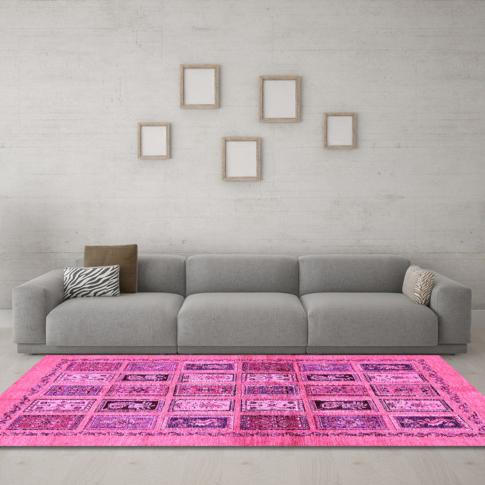 Machine Washable Abstract Pink Modern Rug in a Living Room, wshabs632pnk