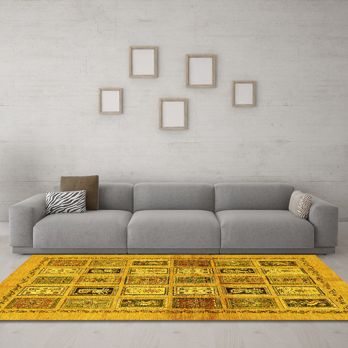 Machine Washable Abstract Yellow Modern Rug in a Living Room, wshabs632yw