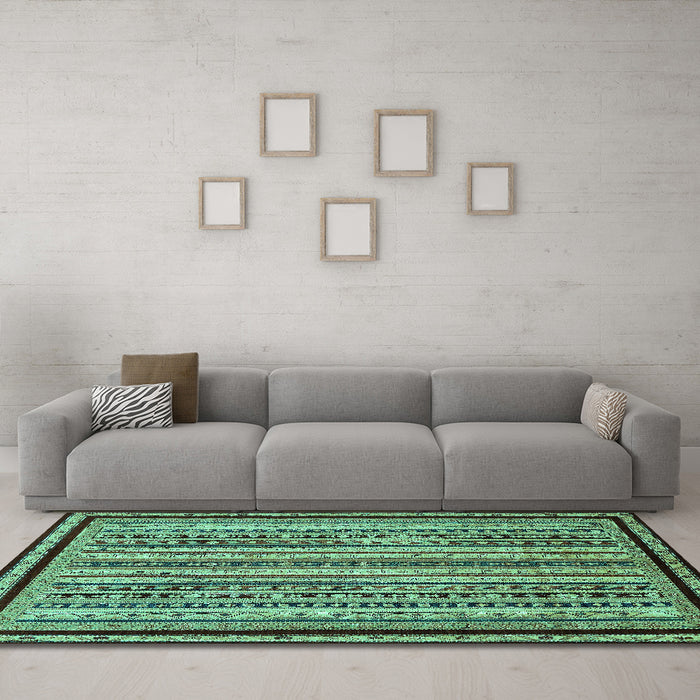 Machine Washable Abstract Turquoise Modern Area Rugs in a Living Room,, wshabs633turq