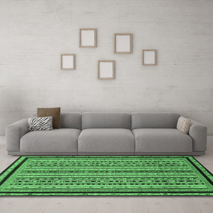 Machine Washable Abstract Emerald Green Modern Area Rugs in a Living Room,, wshabs633emgrn