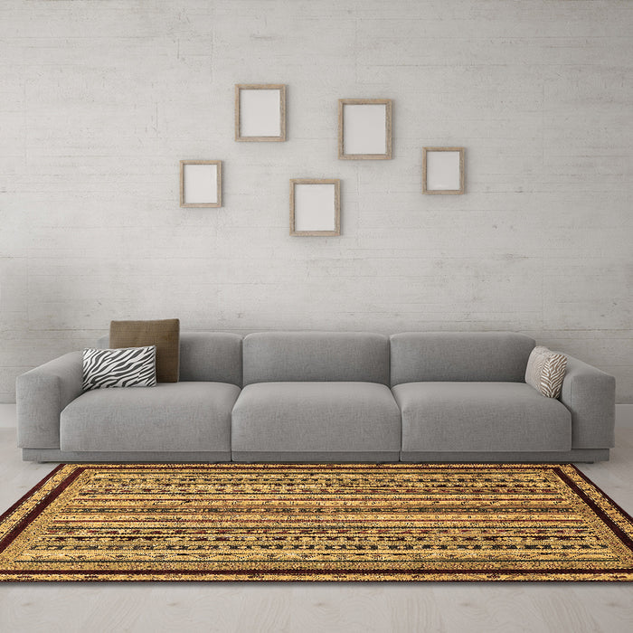 Machine Washable Abstract Brown Modern Rug in a Living Room,, wshabs633brn