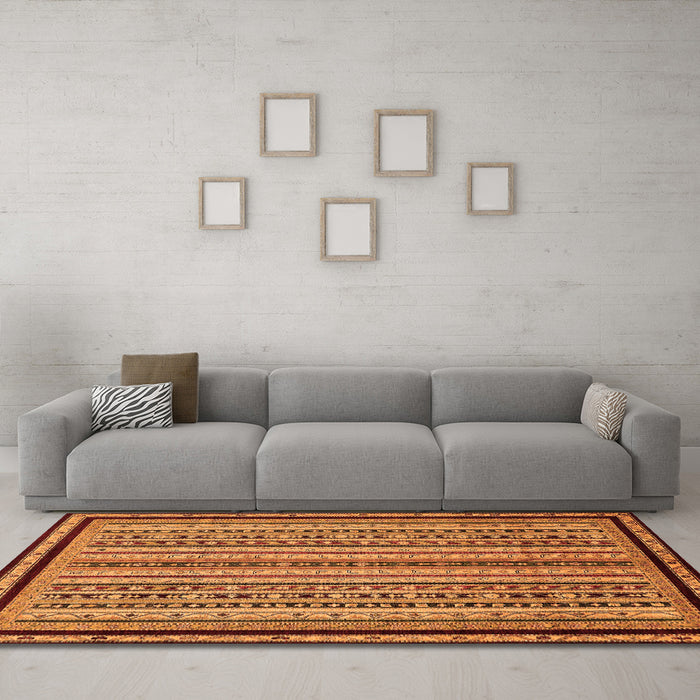 Machine Washable Abstract Orange Modern Area Rugs in a Living Room, wshabs633org