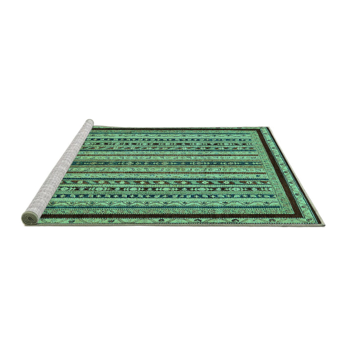 Sideview of Machine Washable Abstract Turquoise Modern Area Rugs, wshabs633turq