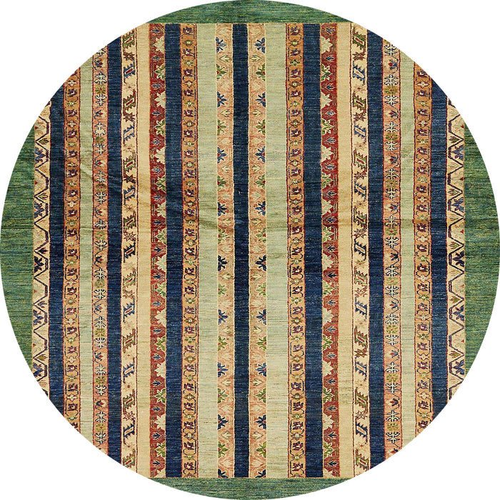 Round Machine Washable Abstract Brass Green Rug, wshabs634