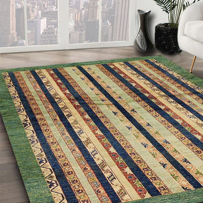 Machine Washable Abstract Brass Green Rug in a Family Room, wshabs634