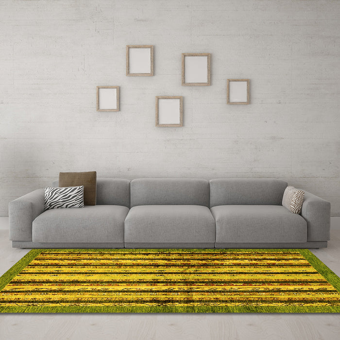Machine Washable Abstract Yellow Modern Rug in a Living Room, wshabs634yw