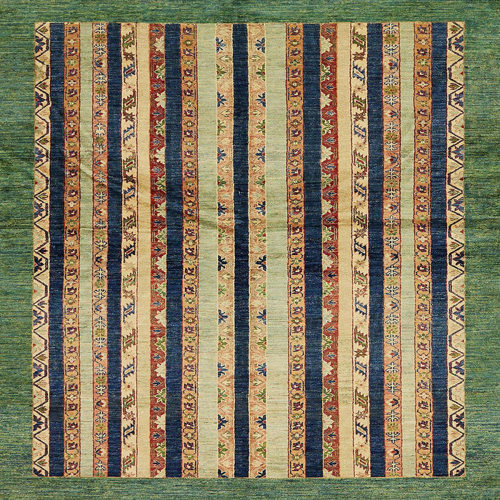 Square Machine Washable Abstract Brass Green Rug, wshabs634